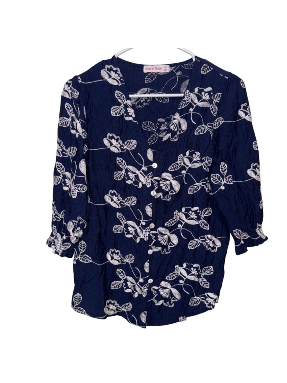 Ana & Rose Navy Floral Embroidered Blouse size MP